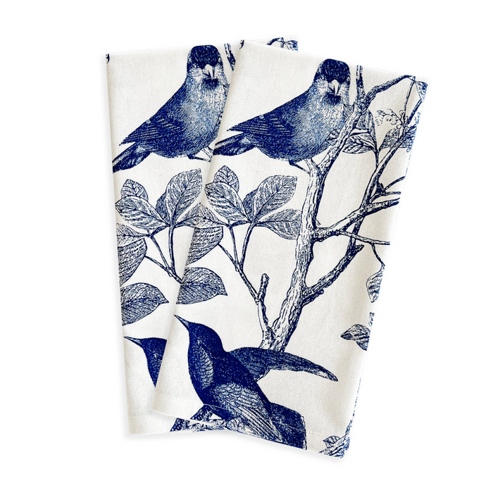 Arbor Birds Blue Kitchen Towels, Set of 2