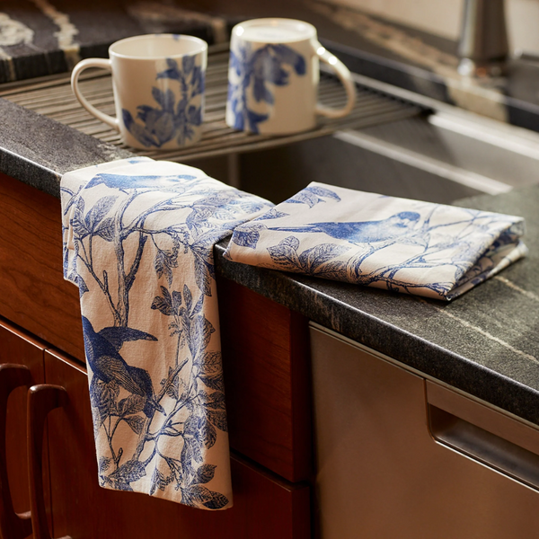 Arbor Birds Blue Kitchen Towels, Set of 2