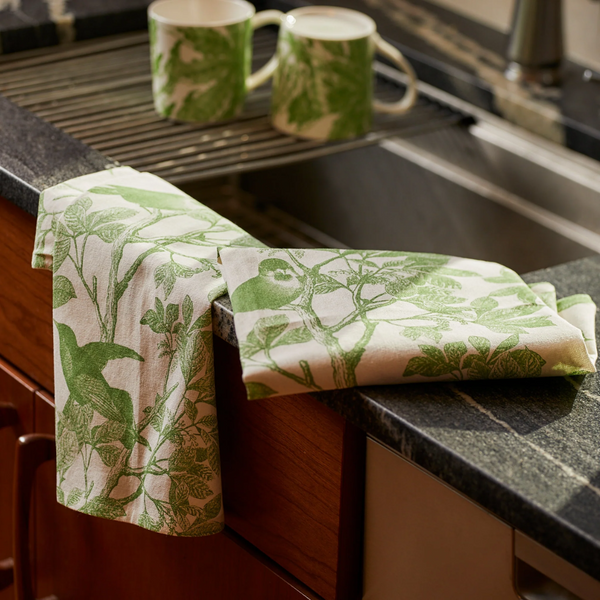 Arbor Birds Verde Kitchen Towels, Set of 2