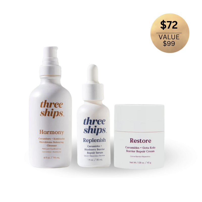 Photo: Three Ships Sensitive & Dry skincare bundle $72 (value $99) includes a free sample of brighter days eye mask