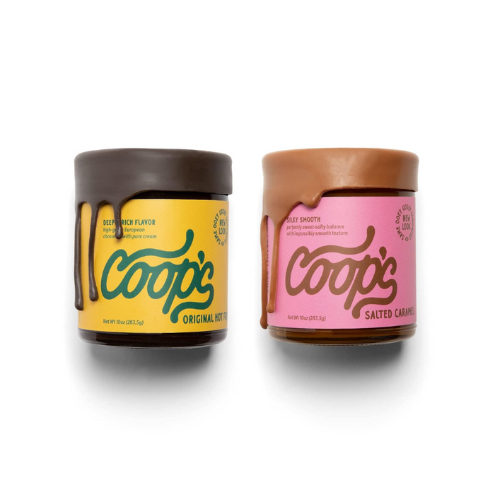 Coop's Original Hot Fudge & Salted Caramel Sauce (2- Pack):10 Ounce each